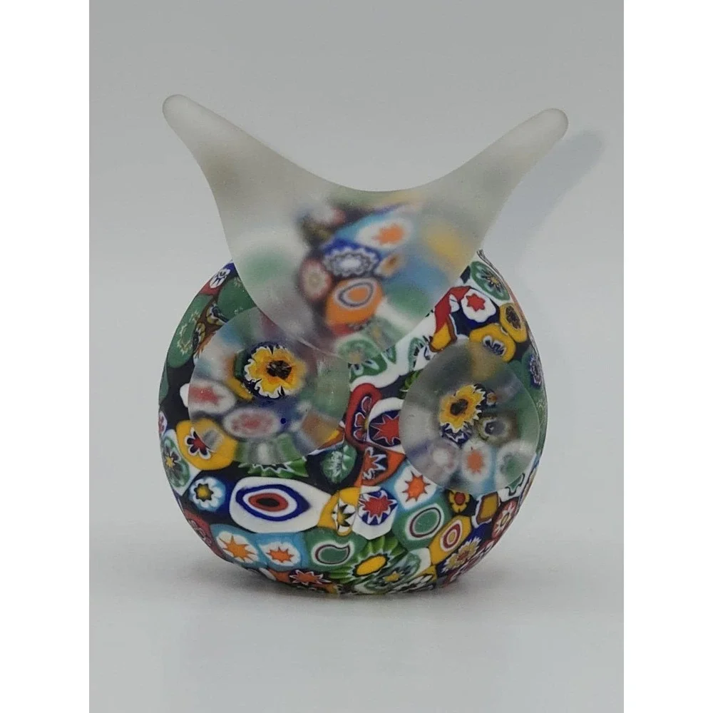 Murano Glass Millefiori Owl Figurine Frosted Paperweight‎ 2.75